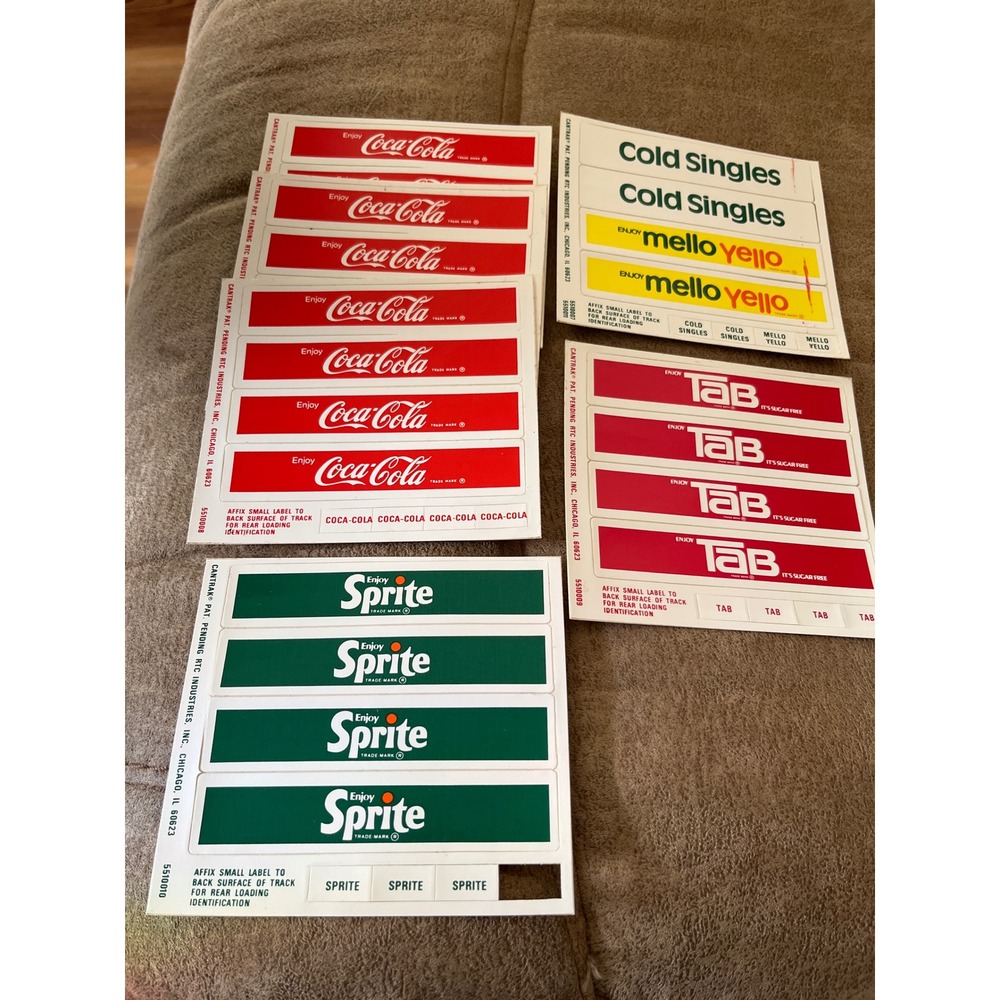 Vintage Coca-Cola Sprite Tab Mello Yello Vending Machine Flavor Strip Decals-6st